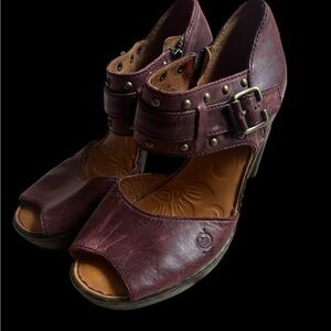 Born Burgundy Women's Heels with Buckle Detail